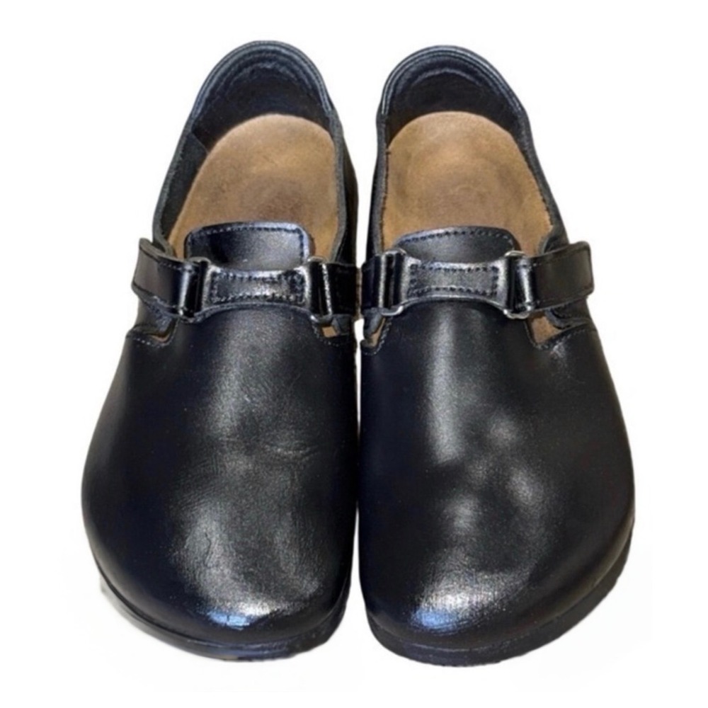 BIRKENSTOCK Germany Black Leather Mary Jane Comfort Clogs | Women's US Sz 8 / 39